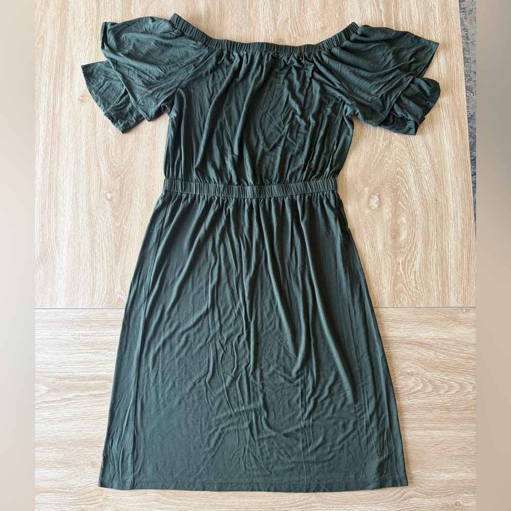 LOFT Olive Green Off Shoulder Midi Dress - Size M